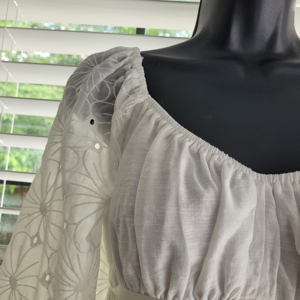 LULUS size S Elegant White Dress with Floral Sleeves. New with tag. - Picture 4 of 14